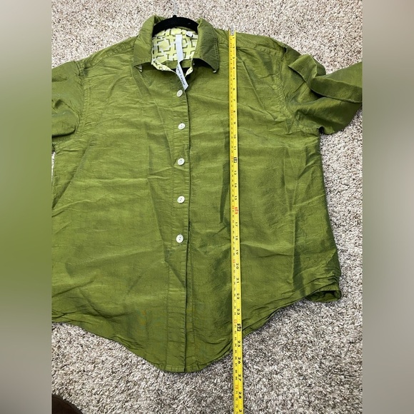 Debra Deroo Silk Green Button down Long Sleeve Lightweight Shirt Women’s Small - Picture 6 of 12